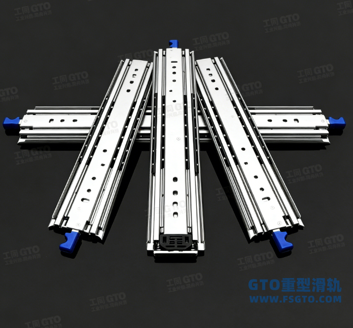 三节重型钢珠滑轨，工业重型滑轨，重型钢珠滑轨，冷轧钢滑轨，304不锈钢重型滑轨，带锁重型滑轨，阻尼重型滑轨，三节滑轨, 滑轨定制，51宽75KG重型滑轨，53宽150KG滑轨，76宽230KG滑轨，GTO工同滑轨，重型滑轨厂家